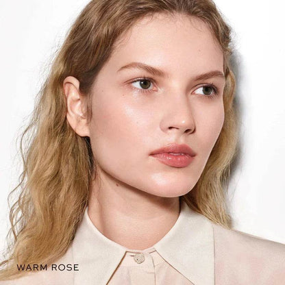 Westman Atelier Nude Lipstick Palette applied to model's lips, showcasing a natural look