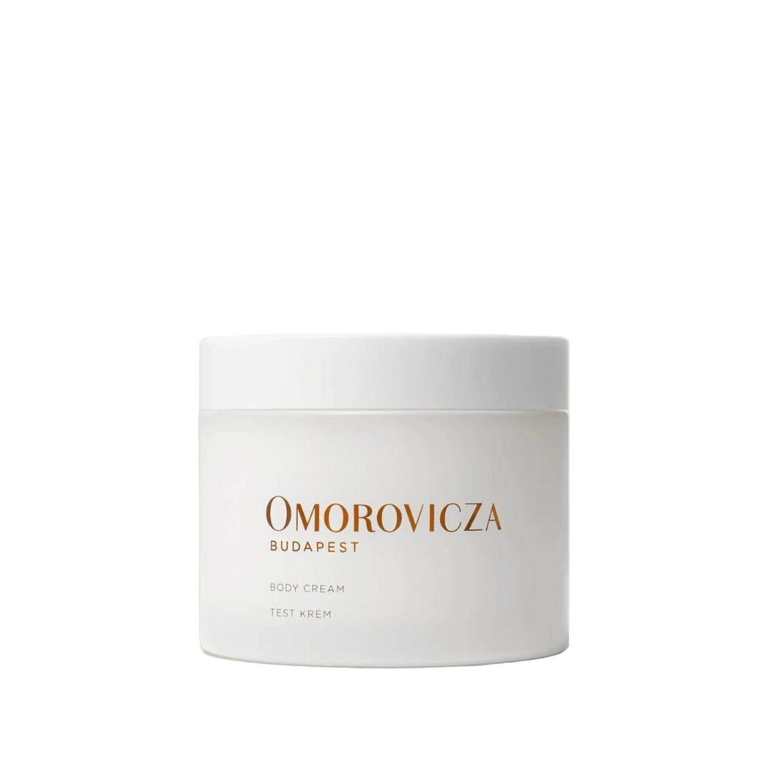 Omorovicza Body Cream in a white jar designed for moisturizing and nourishing skin