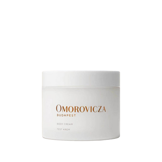 Omorovicza Body Cream in a white jar designed for moisturizing and nourishing skin