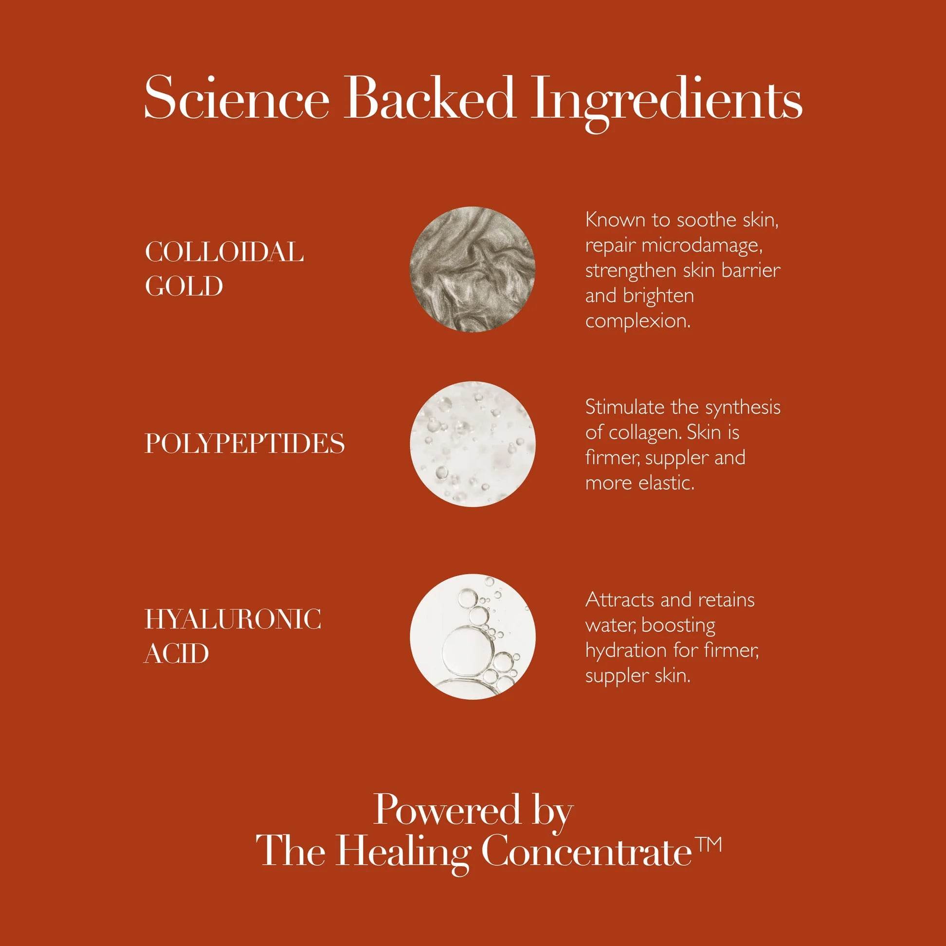 Omorovicza Firming Serum ingredients including colloidal gold, polypeptides, and hyaluronic acid for skin health