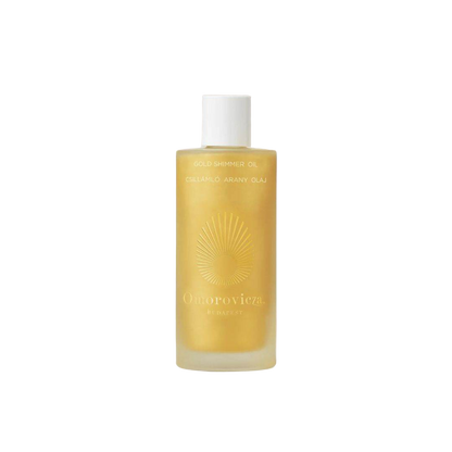Omorovicza Gold Shimmer Oil in a sleek bottle for a luxurious glowing skin finish