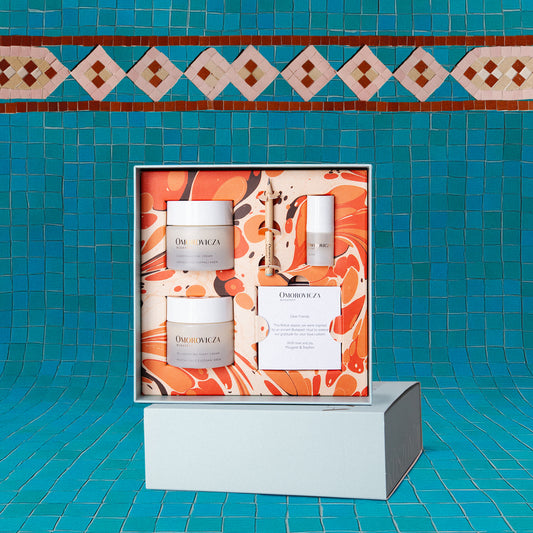 Omorovicza Night and Day Moisturizer Duo in a beautifully designed gift box for glowing skin
