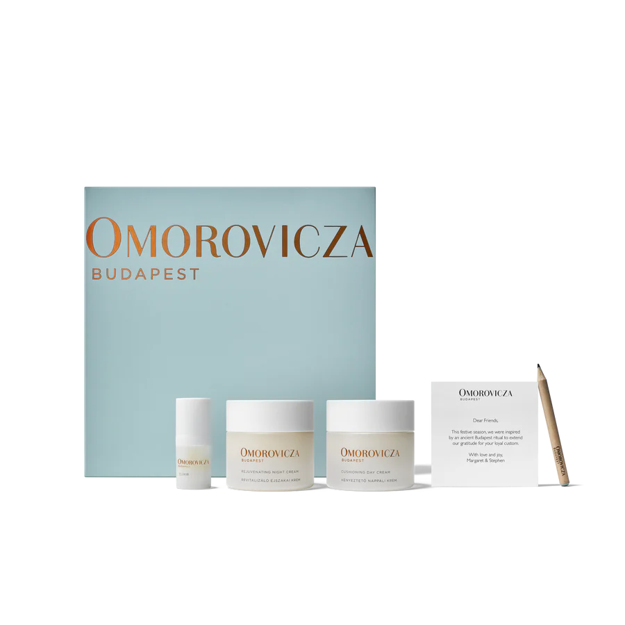 Omorovicza Night and Day Moisturizer Duo set with creams and a card for skincare enthusiasts