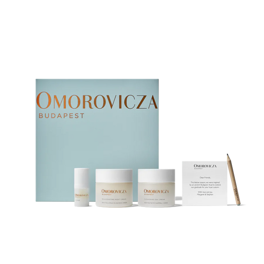 Omorovicza Night and Day Moisturizer Duo set with creams and a card for skincare enthusiasts