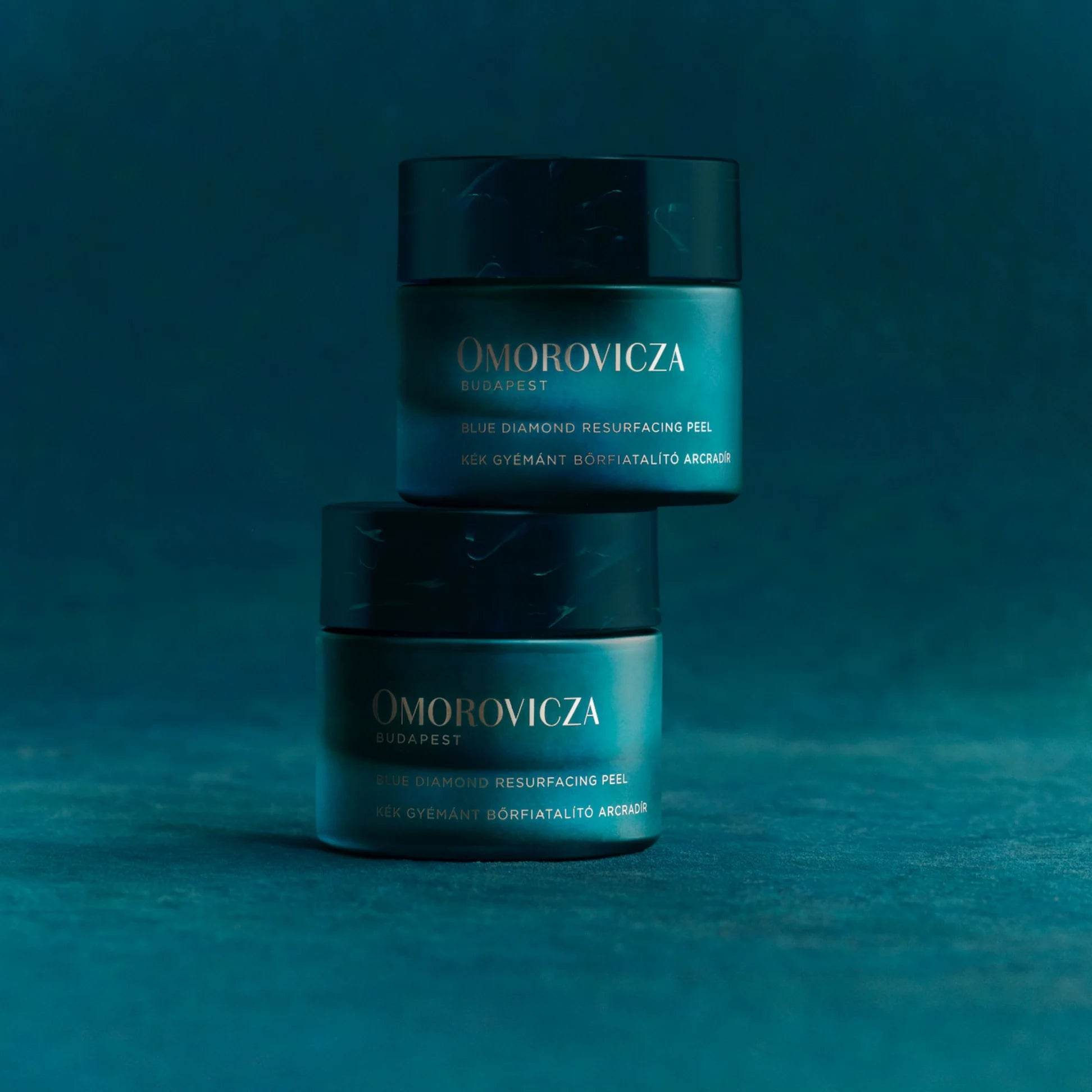 Omorovicza Blue Diamond Resurfacing Peel in two jars for rejuvenating skin texture and tone