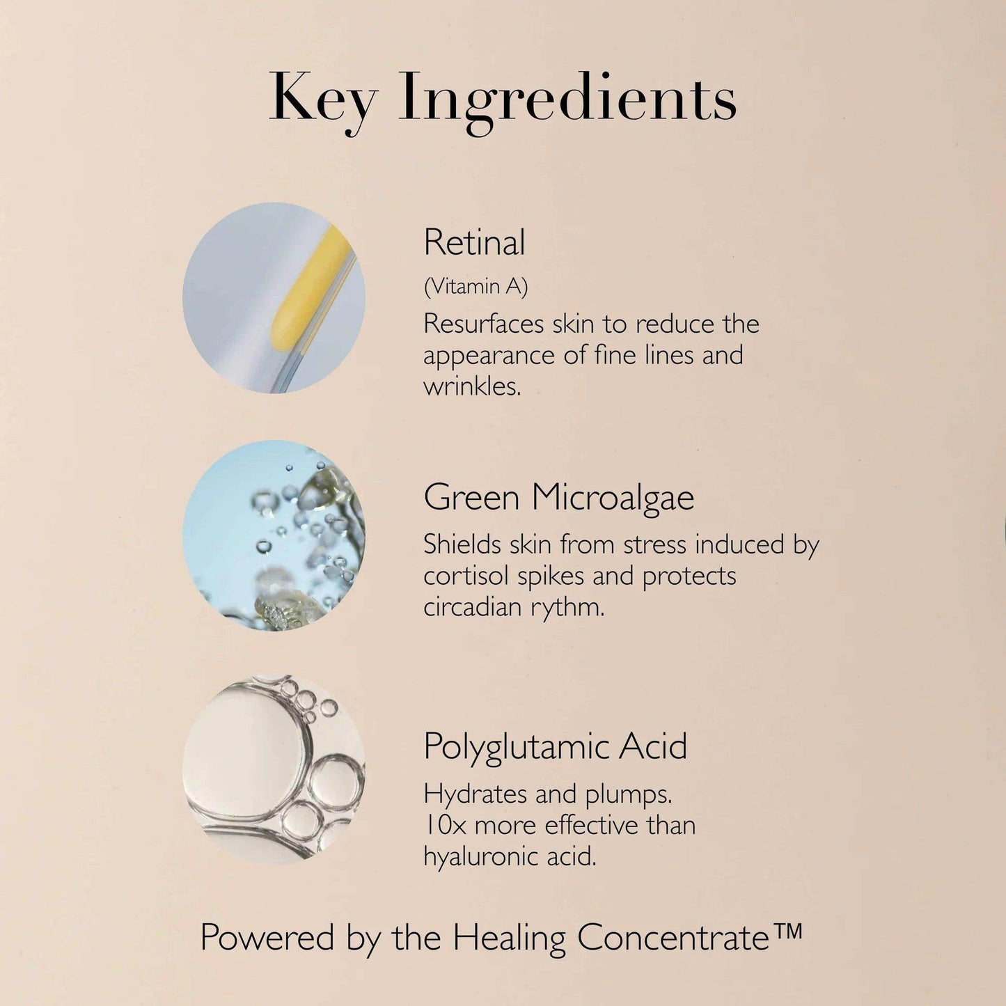 Omorovicza Retinal Serum with key ingredients: retinal, green microalgae, and polygutamic acid
