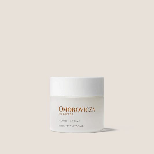 Omorovicza Soothing Salve in white jar with gold lettering for skin care and calming irritation