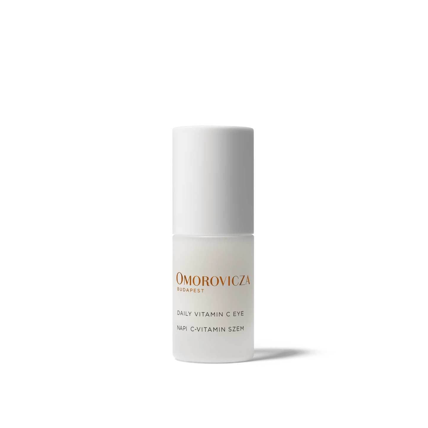 Omorovicza Vitamin C eye cream in a sleek bottle designed for brightening and nourishing the eye area