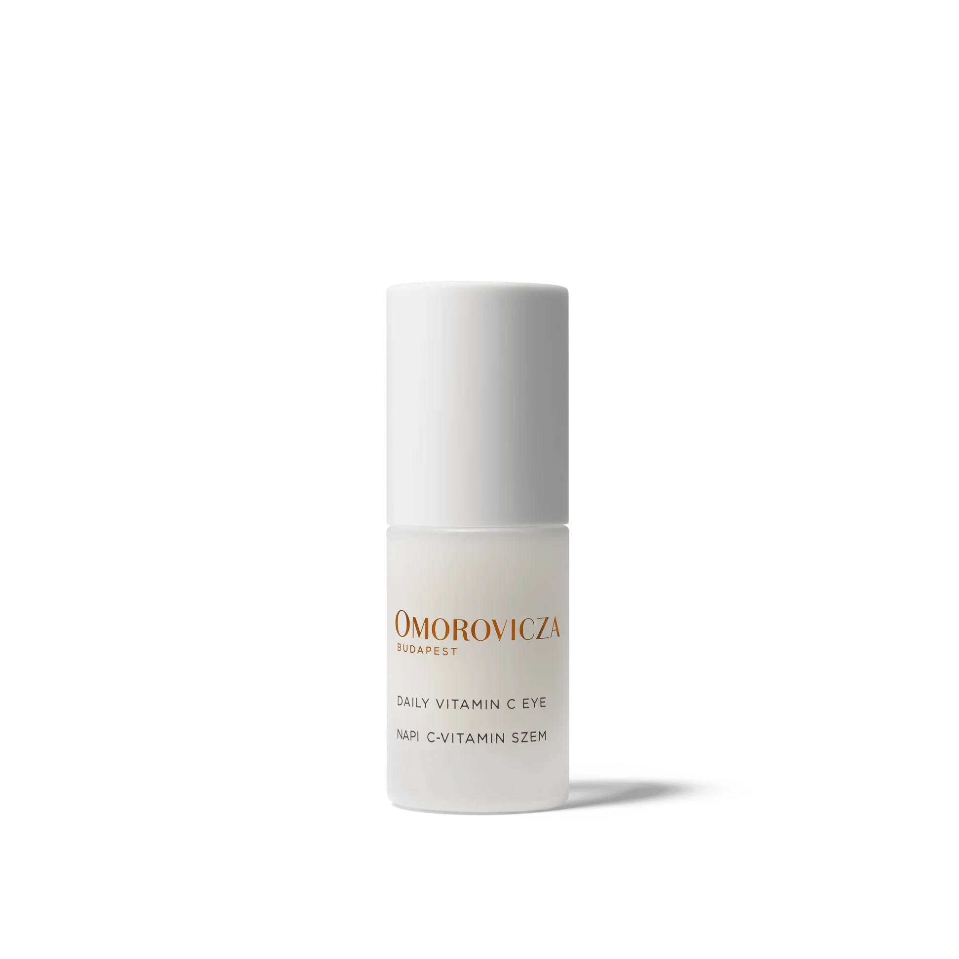 Omorovicza Vitamin C eye cream in a sleek bottle designed for brightening and nourishing the eye area