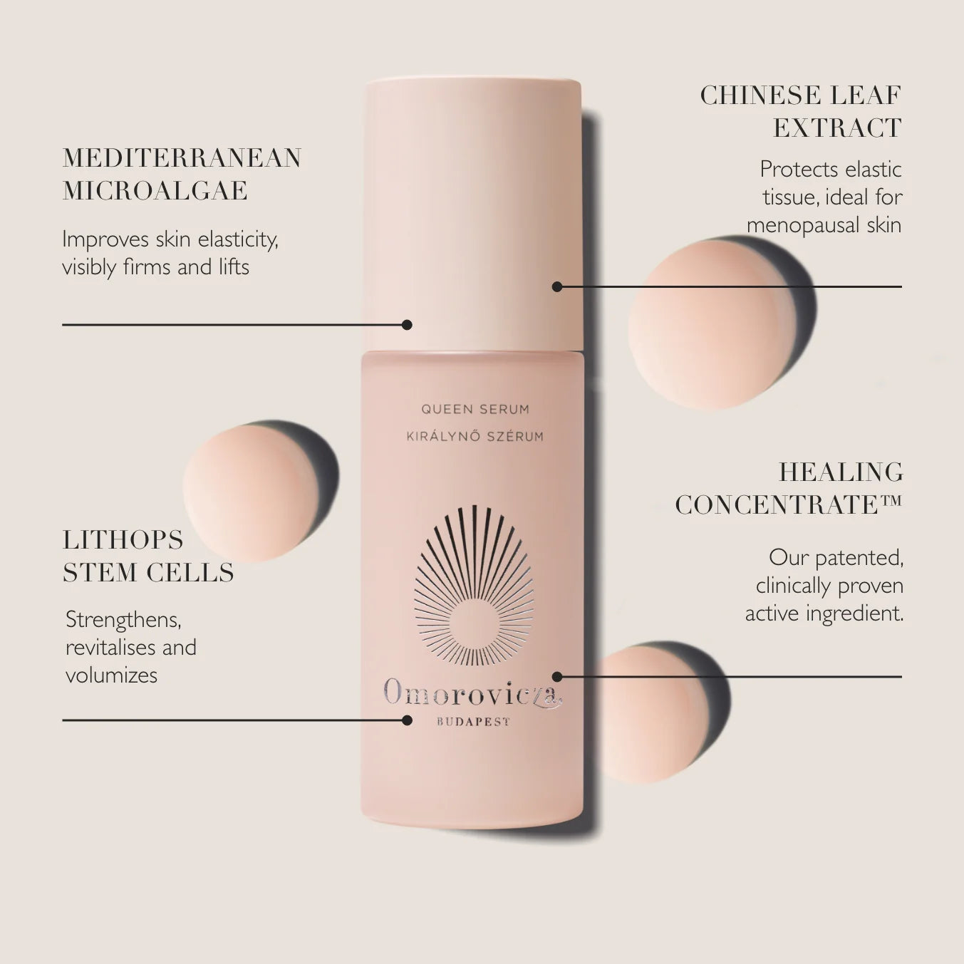 Omorovicza Queen Serum with Mediterranean Microalgae, a Wrinkle-Reducing Serum that firms and lifts skin