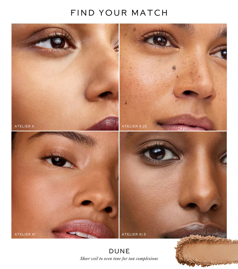 Westman Atelier Pressed Powder shade comparison on diverse skin tones for a flawless finish