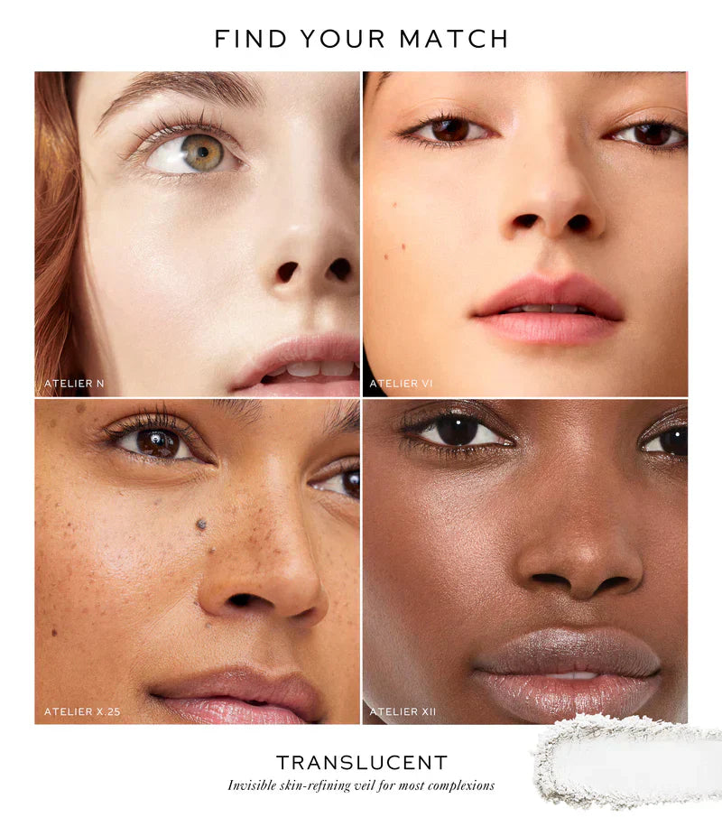 Westman Atelier Pressed Powder shades on diverse skin tones for a flawless finish