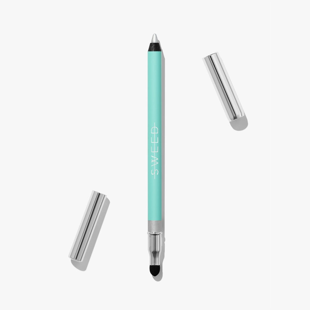 Sweed satin eyeliner pencil in mint green with retractable tip and built-in smudge tool for easy application