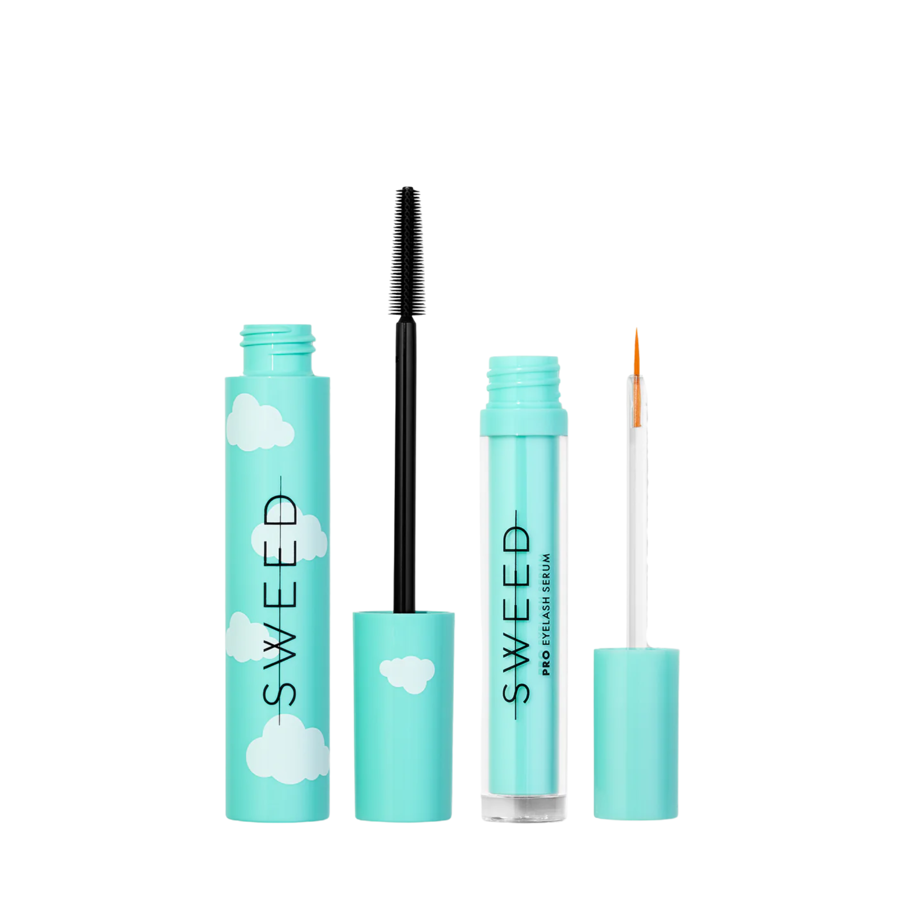 Sweed cloud mascara and eyelash serum set with turquoise packaging for enhanced lashes