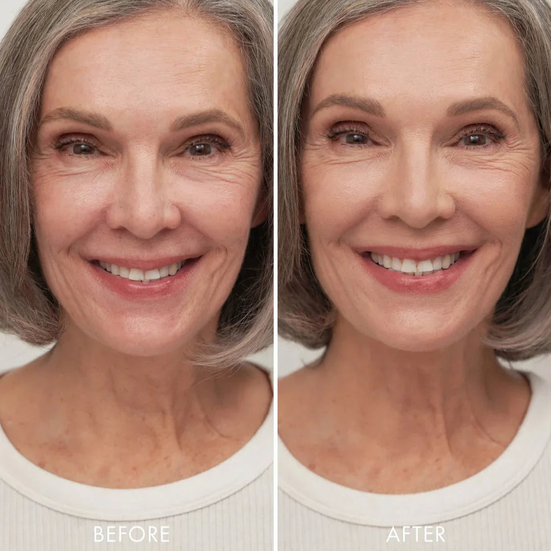 Before and after using Sweed glass skin foundation for a smooth, radiant complexion