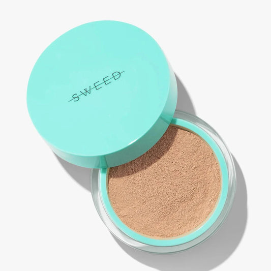 Sweed Luxury Face Powder in a teal compact for a smooth, flawless finish