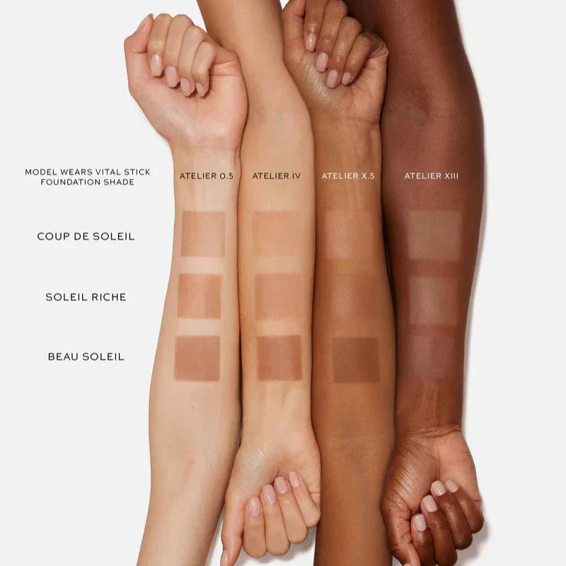 Westman Atelier Powder Bronzer swatches on diverse skin tones showcasing different shades for all users