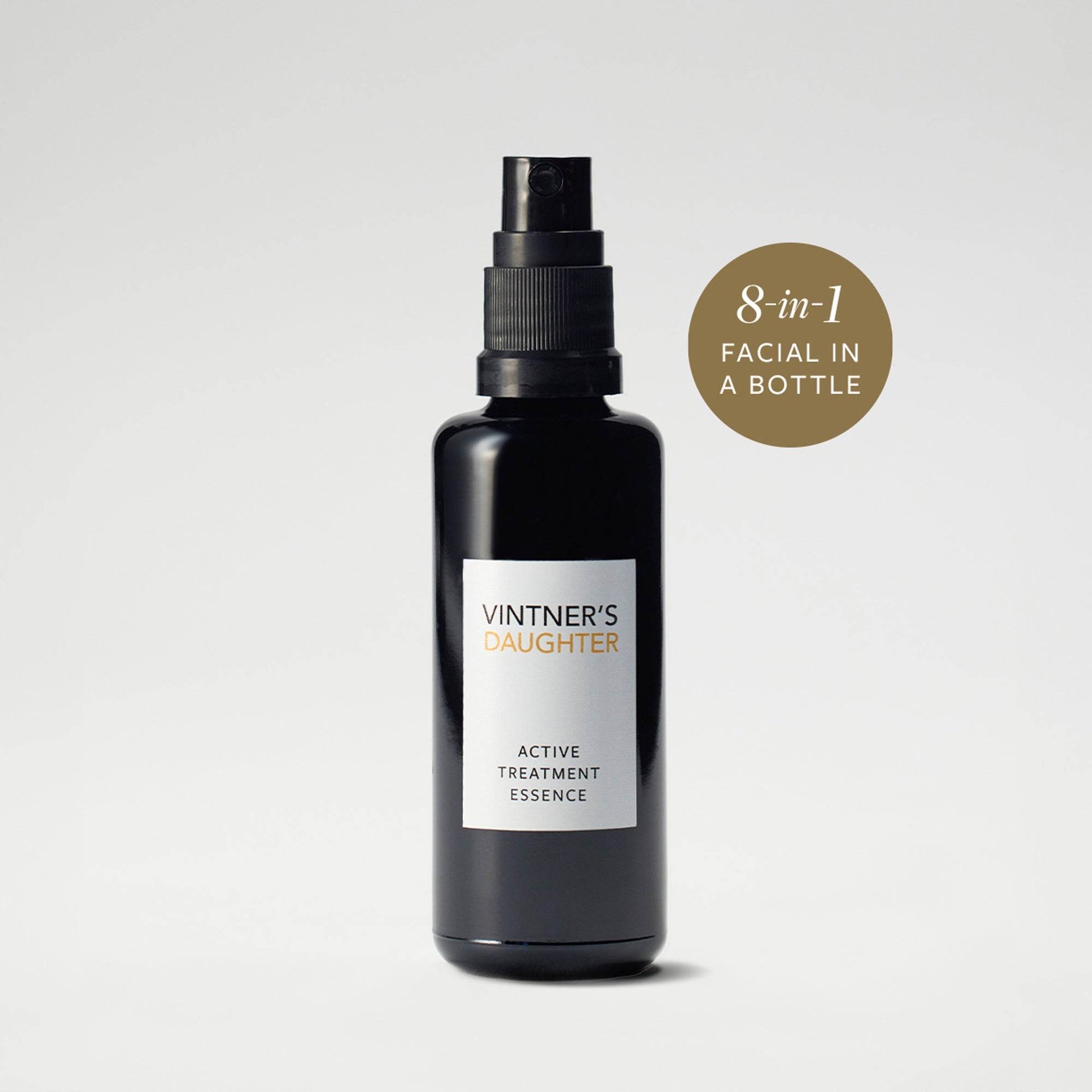 Vintner's Daughter Active Treatment Essence bottle highlighting Illuminating and Renewing Hydration skincare