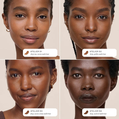 Westman Atelier Skincare Infused Concealer shades displayed on diverse skin tones for flawless coverage