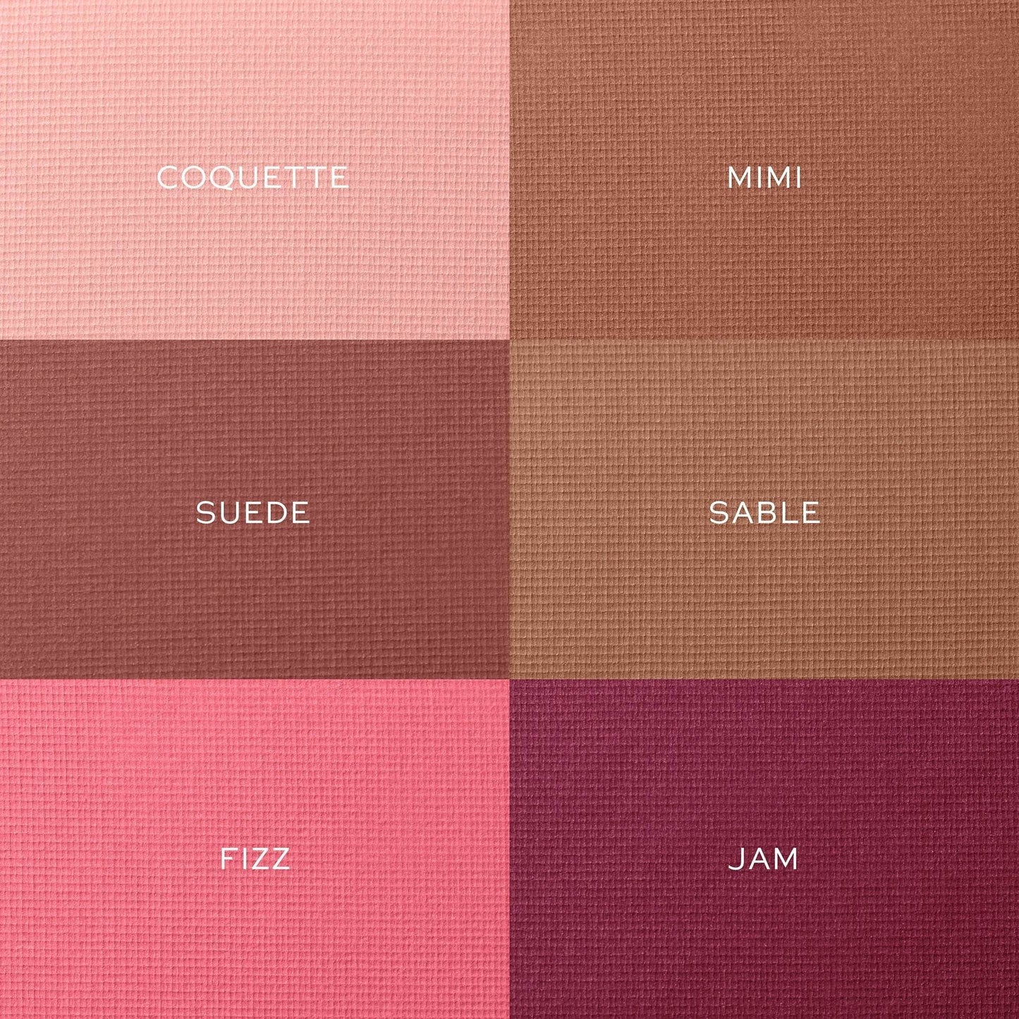 Westman Atelier Blush and Sculpt Powder Duos showing shades Coquette, Mimi, Suede, Sable, Fizz, and Jam