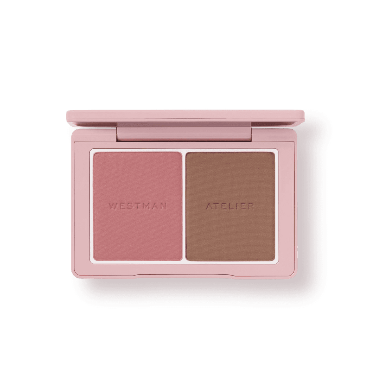 Westman Atelier Blush and Sculpt Powder Duos featuring a pink blush and bronzer for a sculpted look