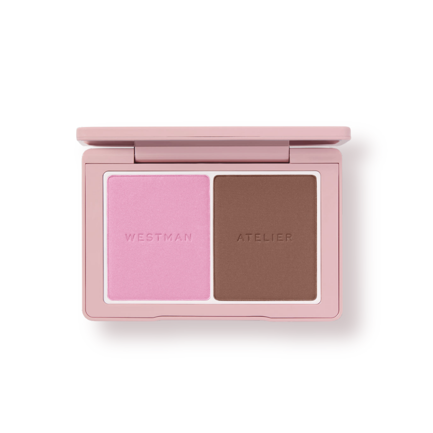 Westman Atelier Blush and Sculpt Powder Duos with a pink blush and brown sculpting powder in compact