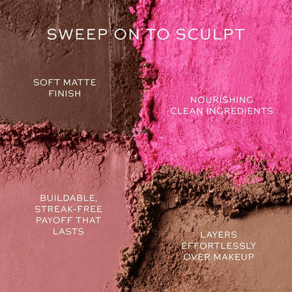 Close-up of Westman Atelier Blush and Sculpt Powder Duos showcasing vibrant pink and soft matte brown shades