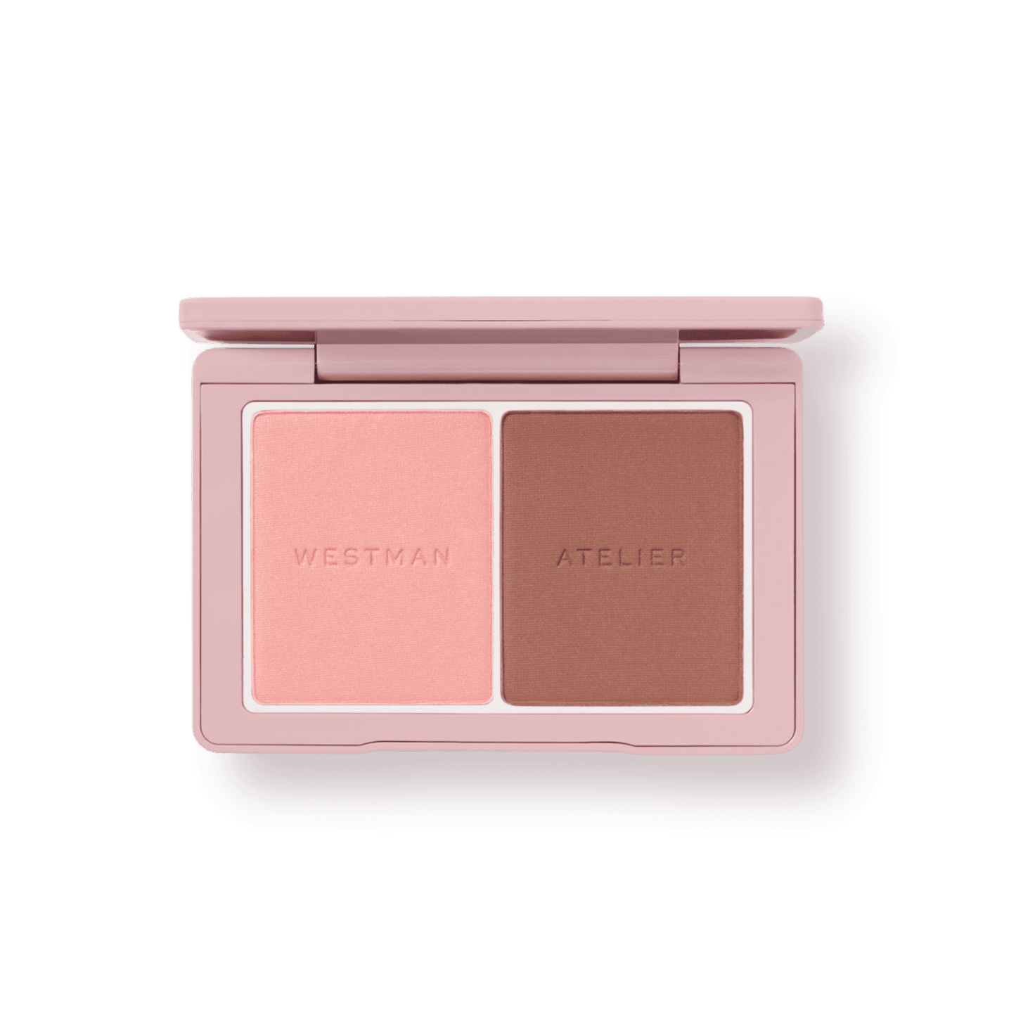 Westman Atelier Blush and Sculpt Powder Duos in a compact with pink and brown shades for radiant looks