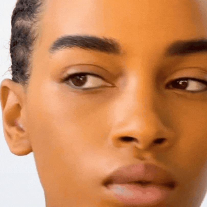 Close-up of model's brows showcasing Westman Atelier Brow Defining Pencil for precise shaping
