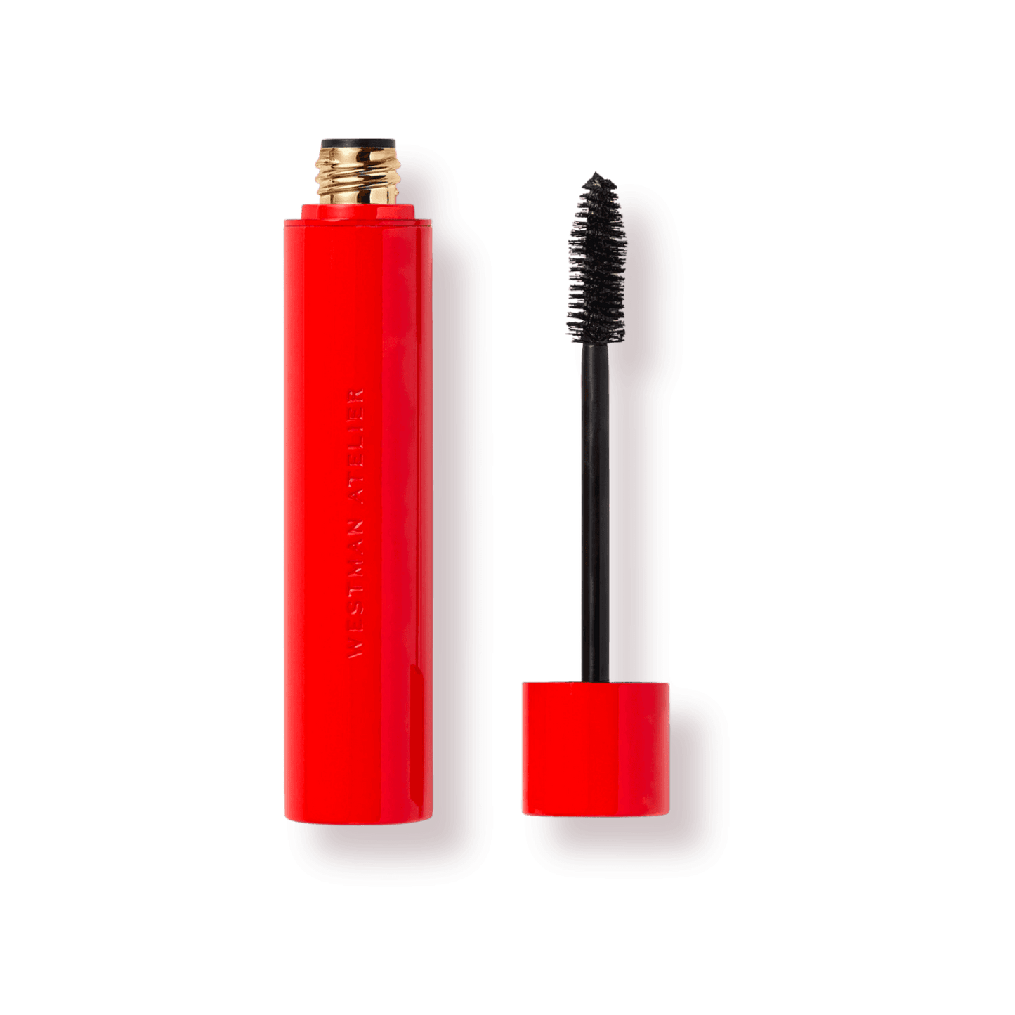 Westman Atelier Buildable Mascara in a sleek red tube with an easy-to-use wand for customizable volume