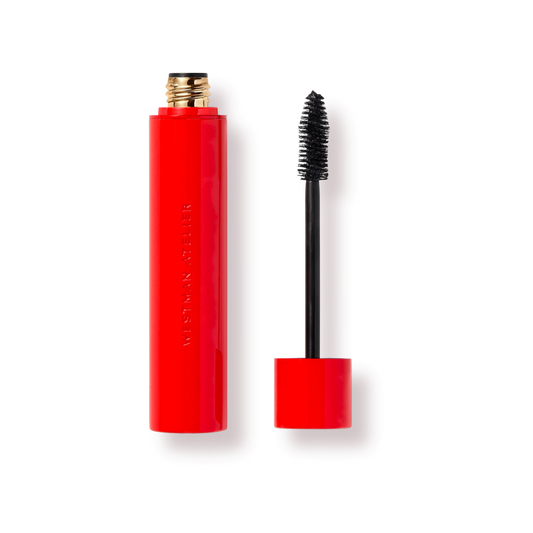 Westman Atelier Buildable Mascara in a sleek red tube with an easy-to-use wand for customizable volume
