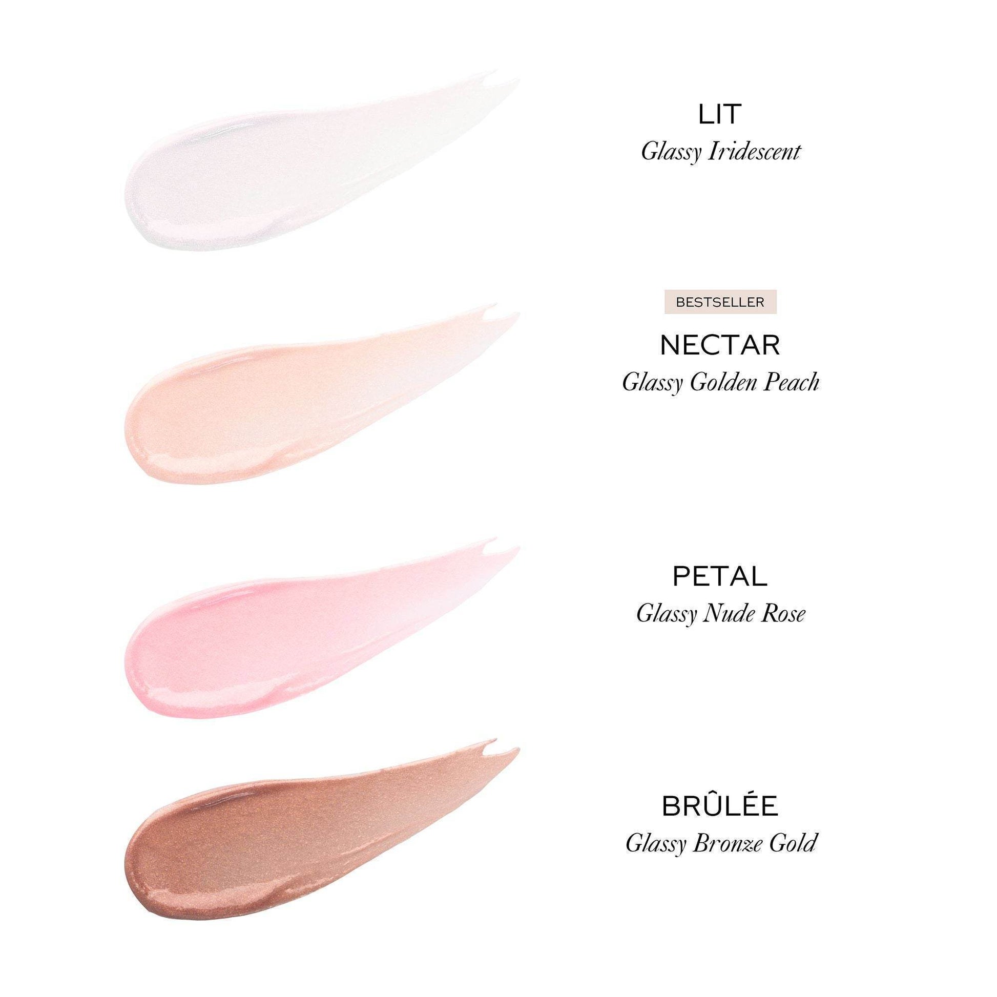 Westman Atelier Highlight Stick shades including Lit, Nectar, Petal, and Brûlée for radiant skin looks
