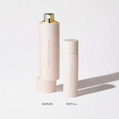 Westman Atelier Hydrating Serum and refill pack in elegant glass containers for skin nourishment