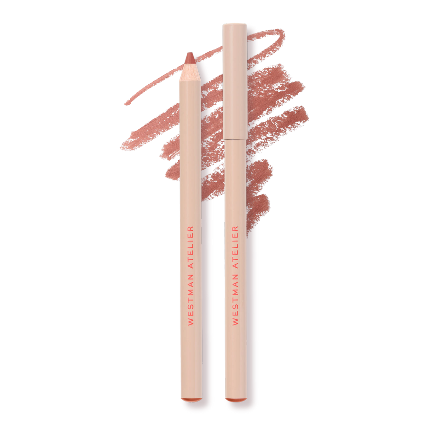 Westman Atelier Lip Shape Lip Liner in nude shade with swatch marks for precise lip definition