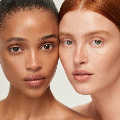 Diverse models showcasing radiant skin with Westman Atelier Liquid Highlight for a glowing look