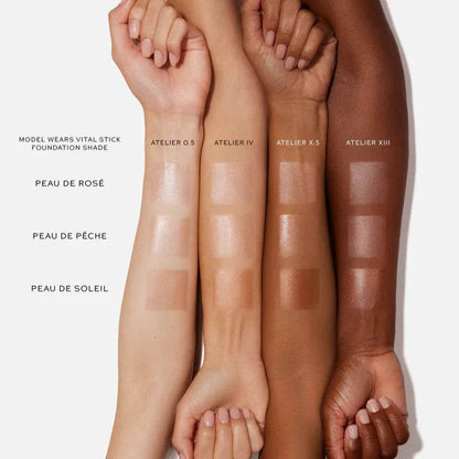 Swatches of Westman Atelier Liquid Highlight shades on different skin tones for comparison