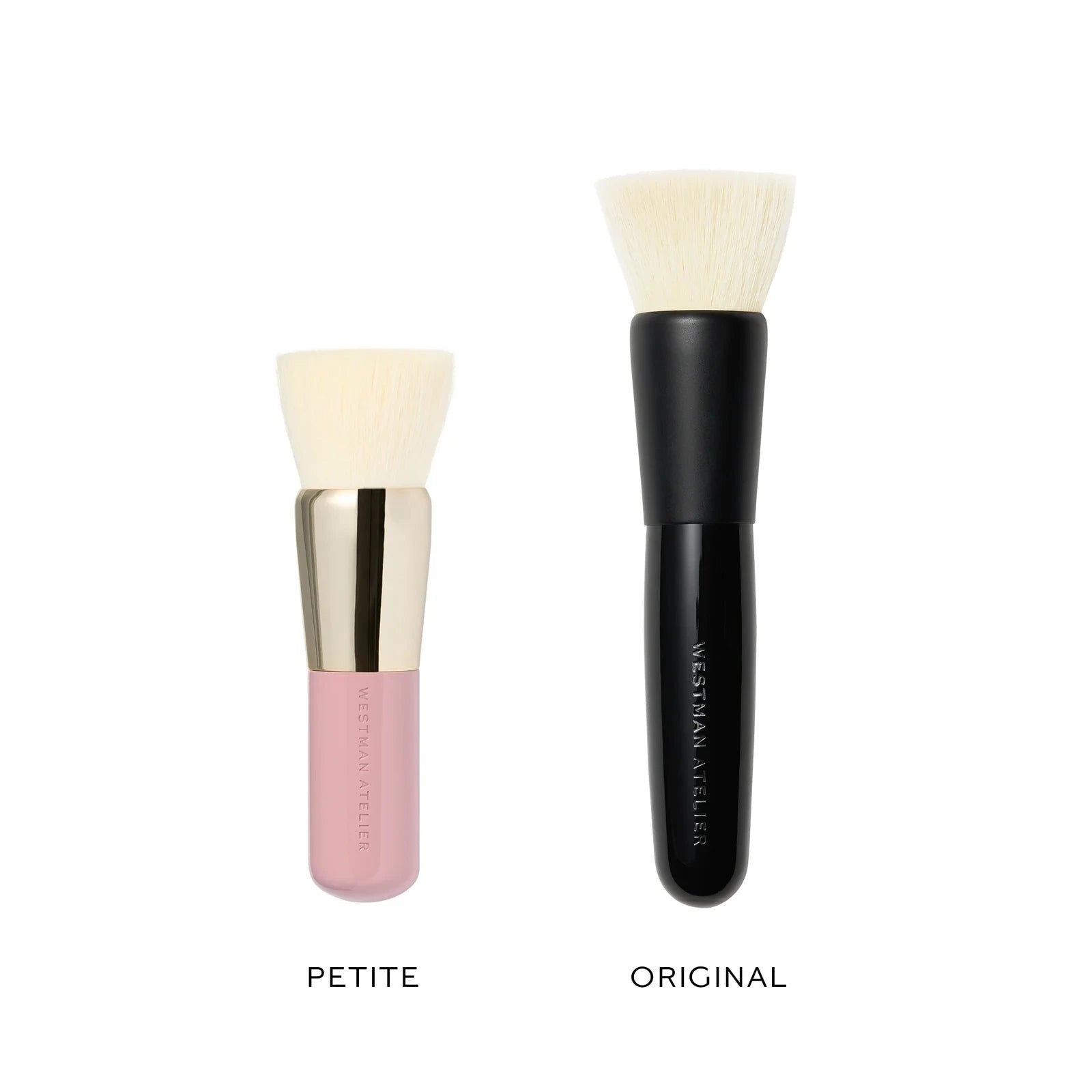 Westman Atelier Petite Brush Collection featuring a pink and black makeup brush for precise application
