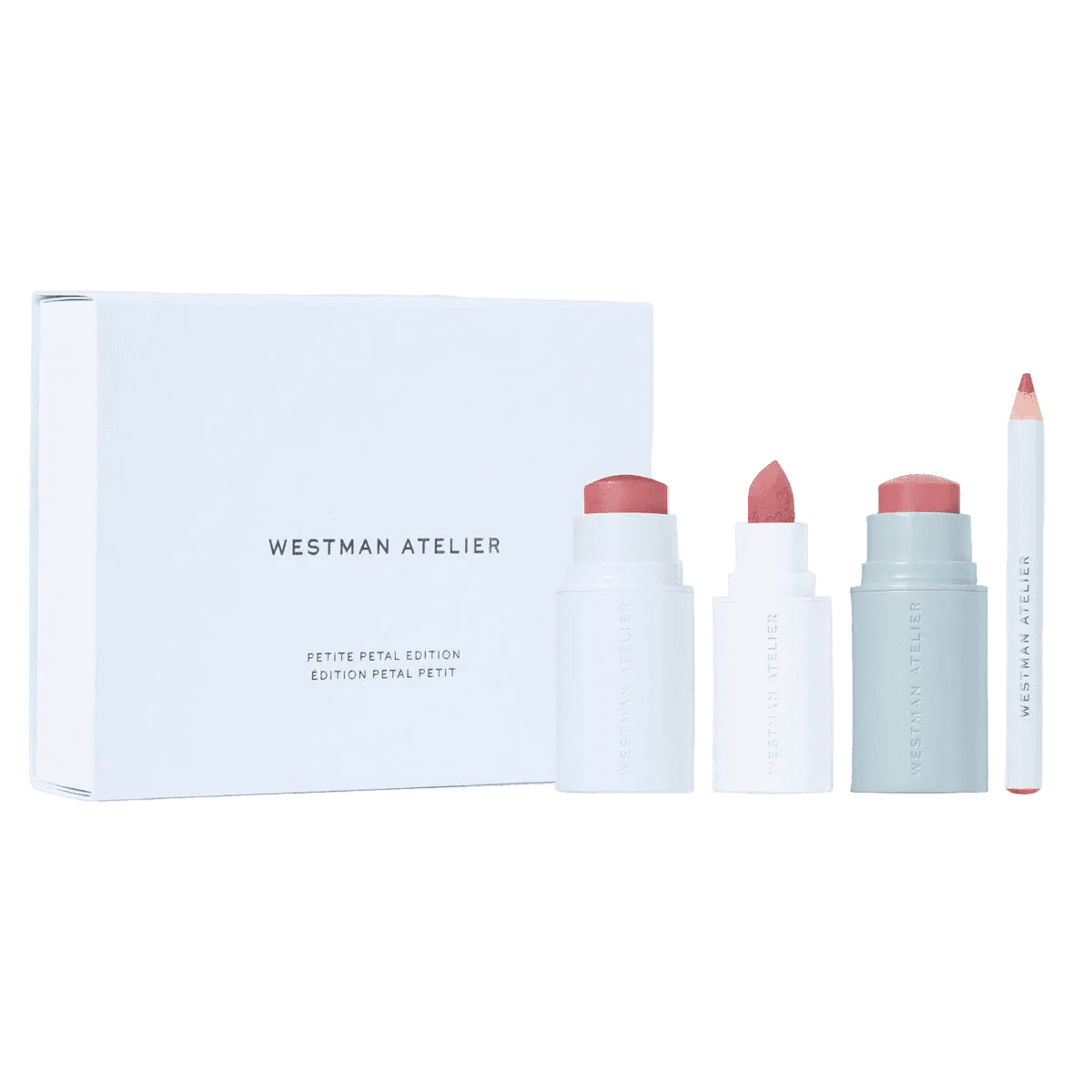 Westman Atelier Petite Petal Edition gift set featuring cream blush and lip products in elegant packaging