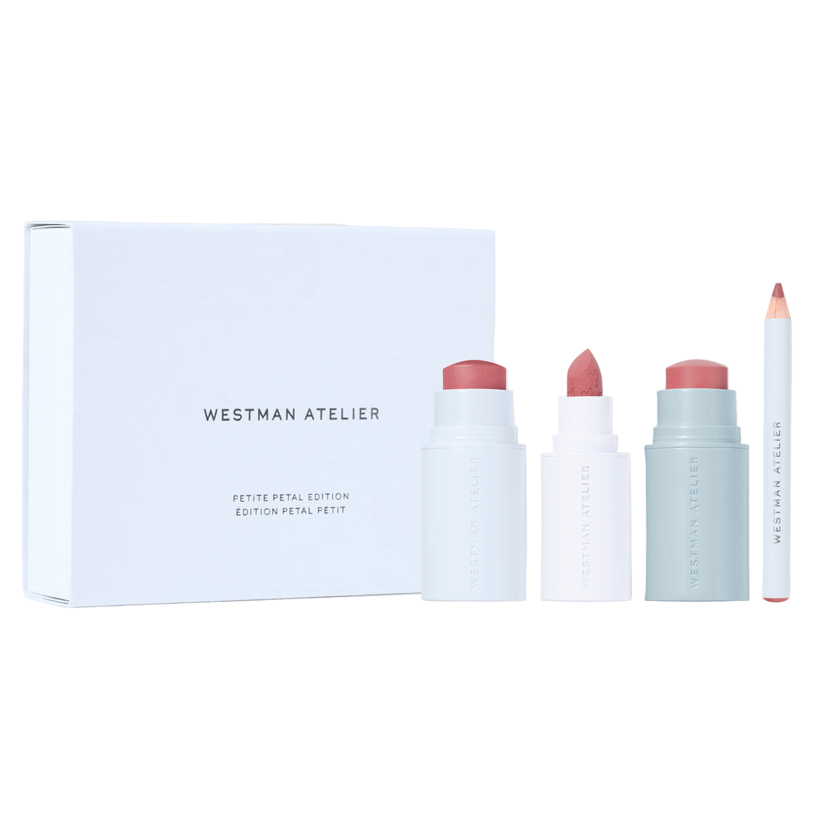 Westman Atelier Petite Petal Edition gift set featuring cream blush and lip products in elegant packaging