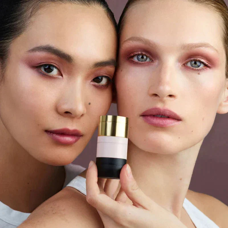 Westman Atelier Cream Eyeshadow displayed with models showcasing a radiant makeup look